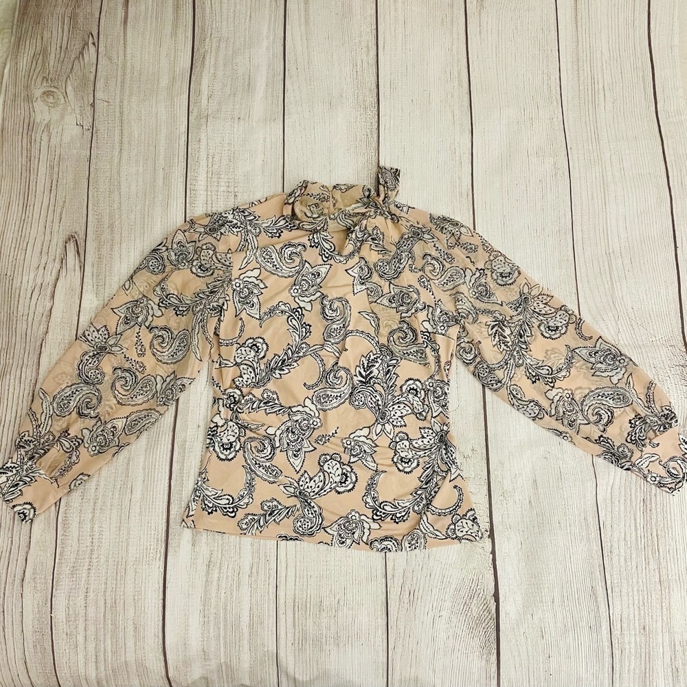 CALVIN KLEIN Women’s Long Sleeve Blouse Paisley Pink Black White Size Small - Picture 5 of 10